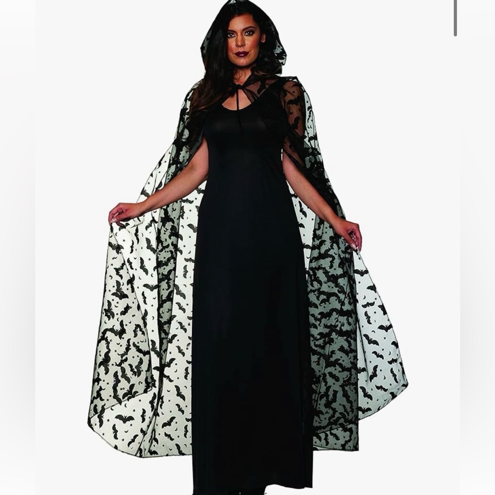 Women's Black Sheer Bat Cape Hooded Halloween Costume